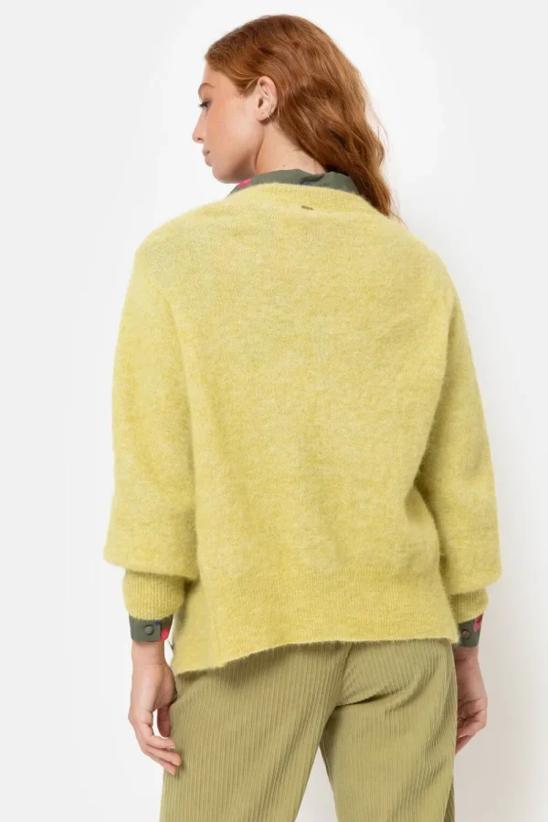 Korte Geel E Cardigan Met V-Hals En Knopen-Terre Bleue Fashion