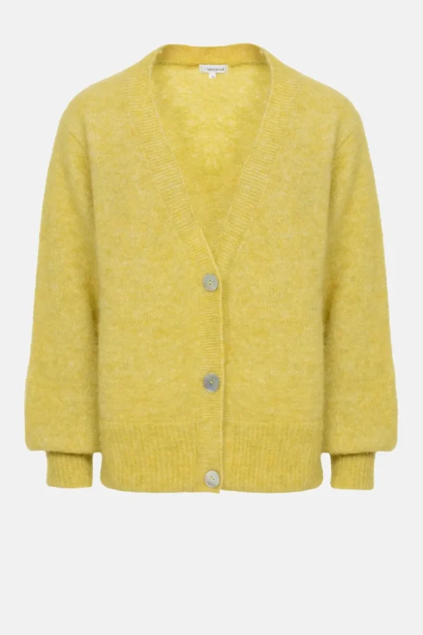 Korte Geel E Cardigan Met V-Hals En Knopen-Terre Bleue Fashion