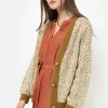 Korte Groen-Beige Cardigan Met Effen Boorden-Terre Bleue Cheap