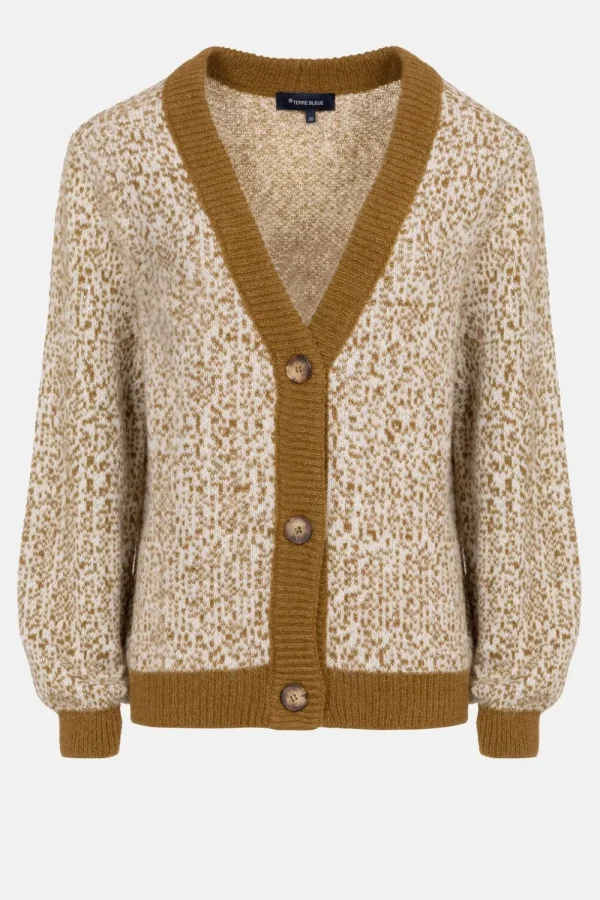Korte Groen-Beige Cardigan Met Effen Boorden-Terre Bleue Cheap