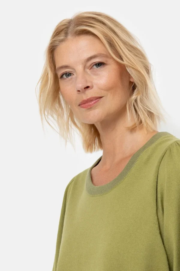 Korte Groene Pull Met Boothals En Pofmouw-Terre Bleue Best