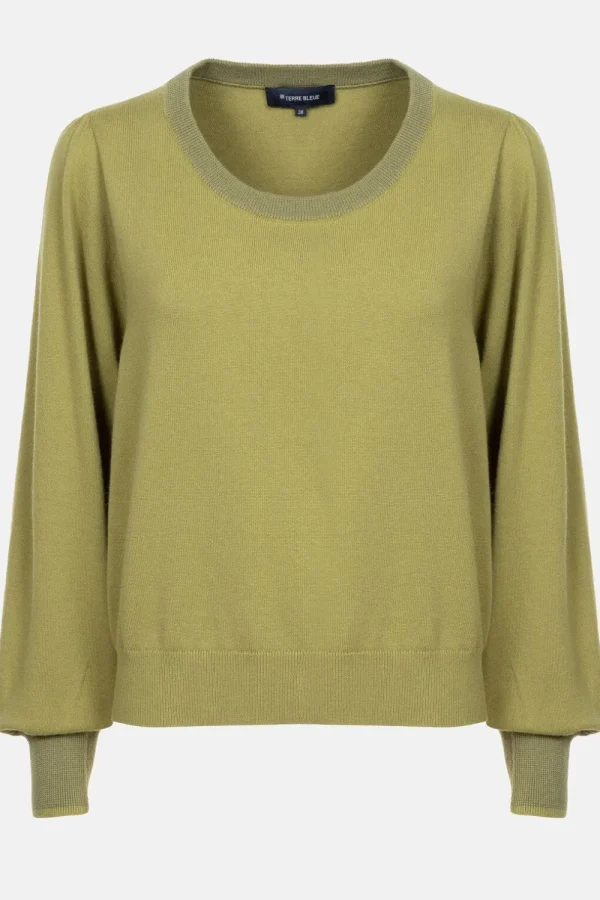 Korte Groene Pull Met Boothals En Pofmouw-Terre Bleue Best