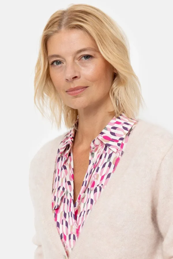 Korte Lichtbeige Cardigan Met V-Hals En Knopen-Terre Bleue Best Sale
