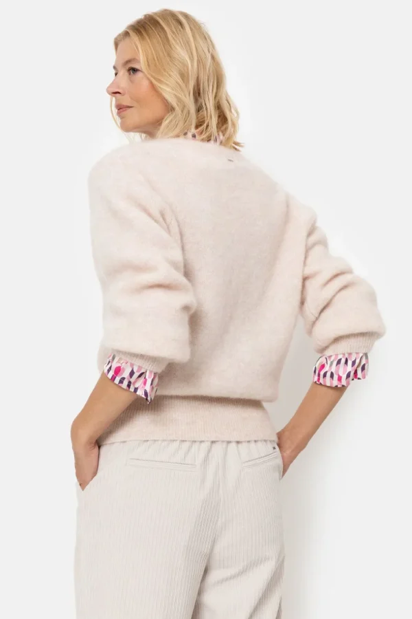 Korte Lichtbeige Cardigan Met V-Hals En Knopen-Terre Bleue Best Sale