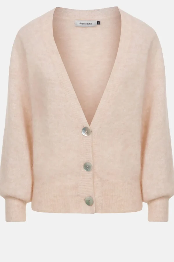 Korte Lichtbeige Cardigan Met V-Hals En Knopen-Terre Bleue Best Sale