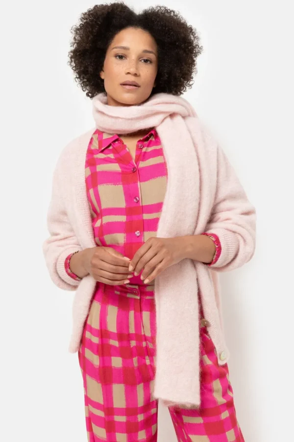 Korte Lichtroze Cardigan Met V-Hals En Knopen-Terre Bleue Discount