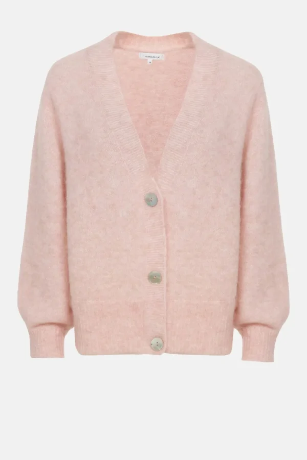 Korte Lichtroze Cardigan Met V-Hals En Knopen-Terre Bleue Discount