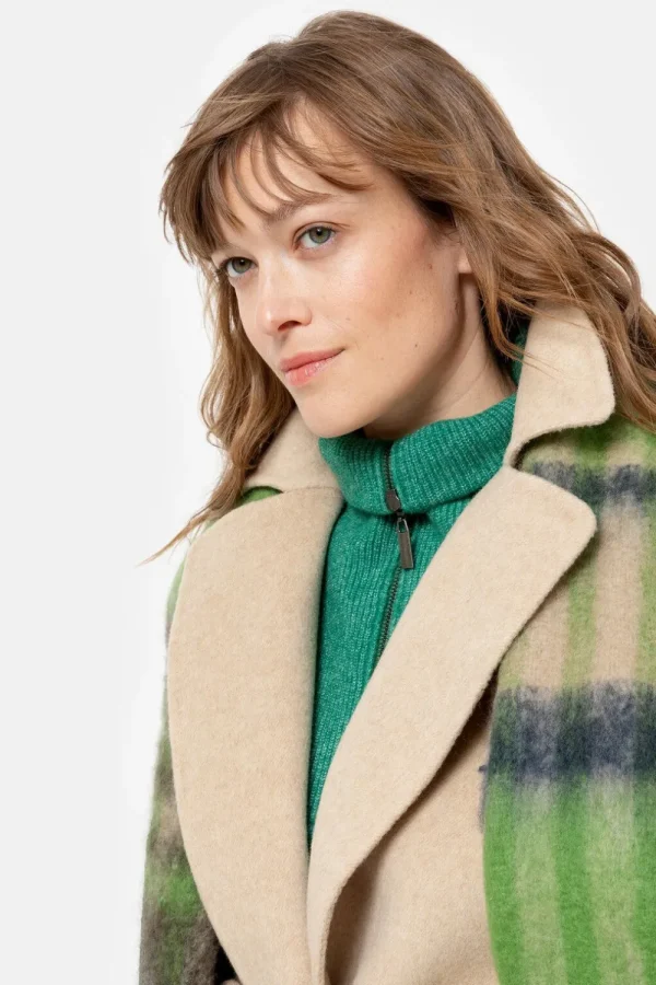 Lange Beige Mantel Met Overslag En Ceintuur-Terre Bleue Clearance