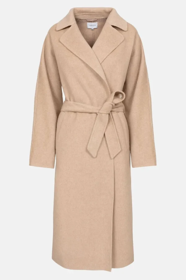 Lange Beige Mantel Met Overslag En Ceintuur-Terre Bleue Clearance