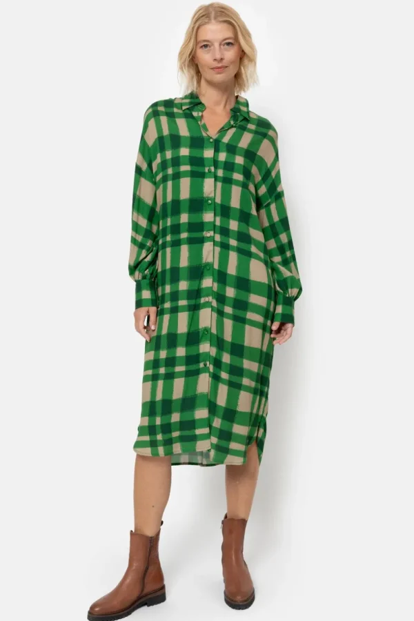 Lange Geruite Hemdjurk Met Lange Mouwen-Terre Bleue Shop