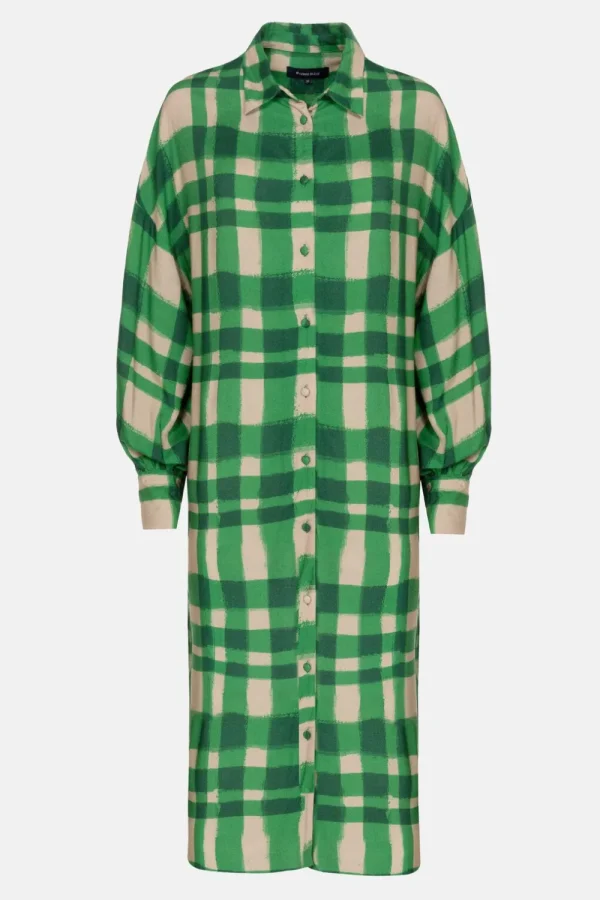 Lange Geruite Hemdjurk Met Lange Mouwen-Terre Bleue Shop