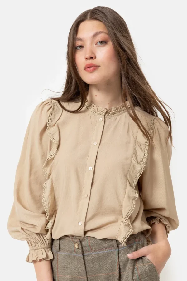 Licht E Blouse Met Franjes En Broderie-Terre Bleue Hot