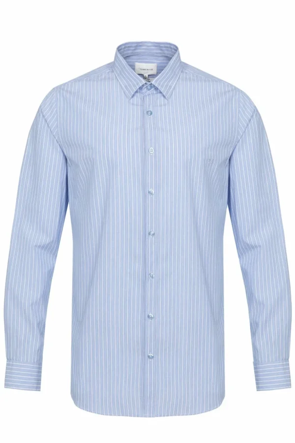 Licht Gestreept Slim Fit Hemd Voor Heren-Terre Bleue Hot