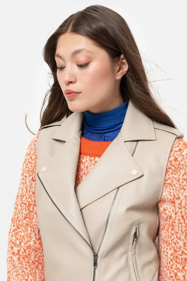 Licht Mouwloos Jack Met Lederlook-Terre Bleue Discount