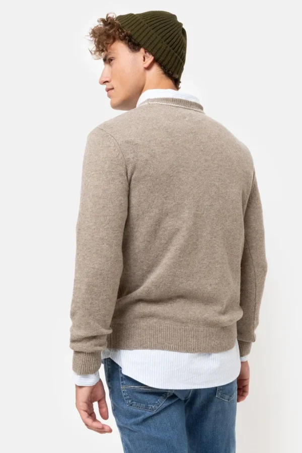 Lichtbruine Trui Met Ronde Hals En Beige Print-Terre Bleue Shop