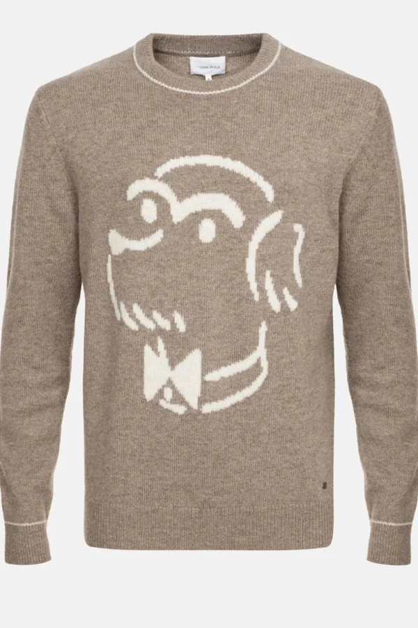 Lichtbruine Trui Met Ronde Hals En Beige Print-Terre Bleue Shop