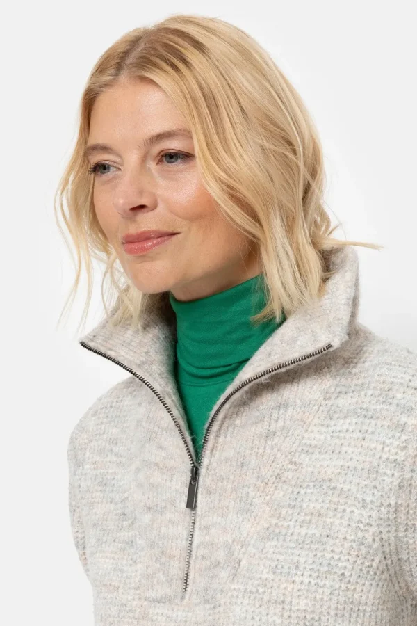 Lichtgrijze Dames Sweater Met Ritskraag-Terre Bleue New