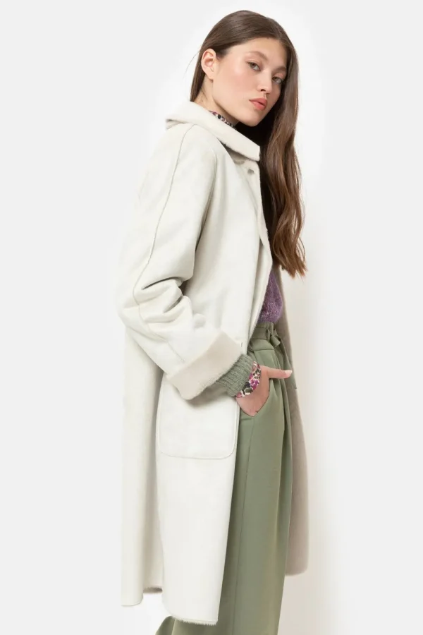 Lichtgrijze Omkeerbare Jas In Kunstbont En Suede-Terre Bleue Outlet