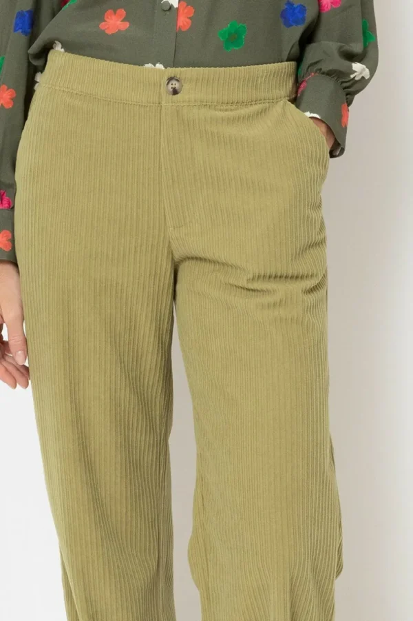 Mosgroene Loose Fit Broek Met Rechte Pijpen-Terre Bleue Fashion