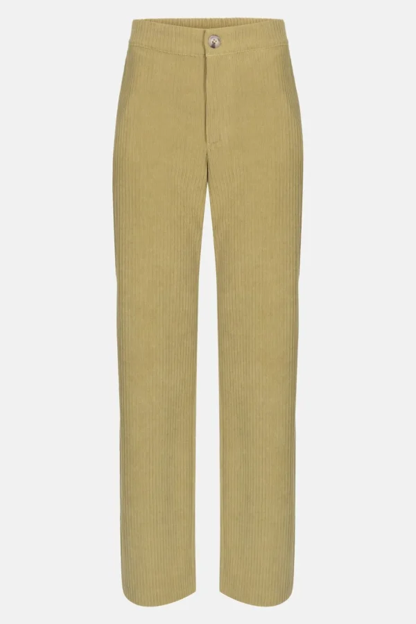 Mosgroene Loose Fit Broek Met Rechte Pijpen-Terre Bleue Fashion