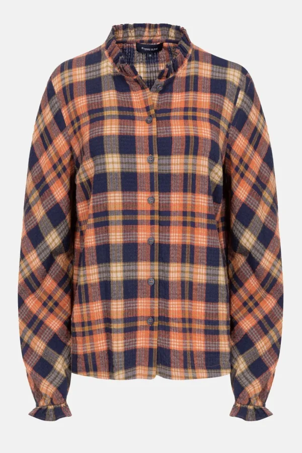 Oranje-Blauw Geruite Blouse Met Franjes-Terre Bleue Best Sale