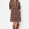 Oranje-Blauw Geruite Hemdjurk Met Lange Mouw-Terre Bleue Best
