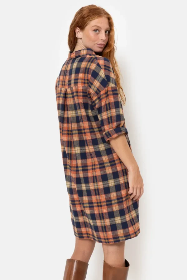 Oranje-Blauw Geruite Hemdjurk Met Lange Mouw-Terre Bleue Best
