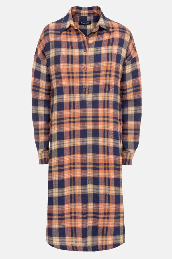 Oranje-Blauw Geruite Hemdjurk Met Lange Mouw-Terre Bleue Best