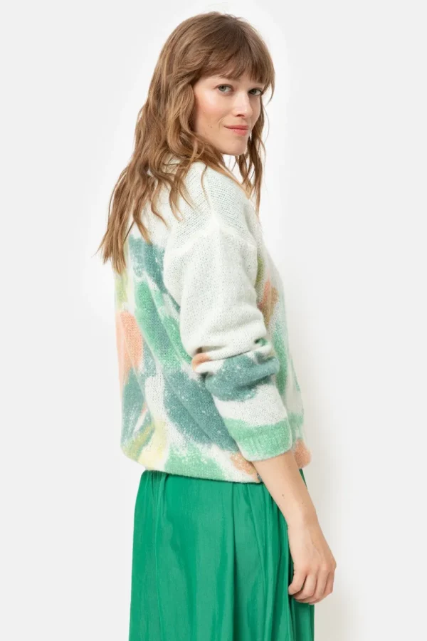 Pull Met Ronde Hals En Groene Bloemenprint-Terre Bleue Online