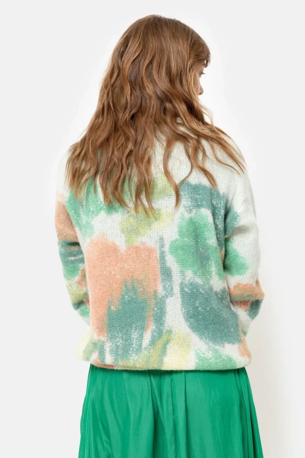 Pull Met Ronde Hals En Groene Bloemenprint-Terre Bleue Online