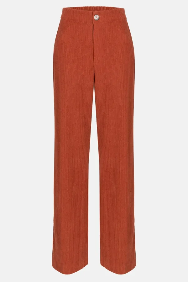 Roestbruine Loose Fit Broek Met Rechte Pijpen-Terre Bleue Fashion