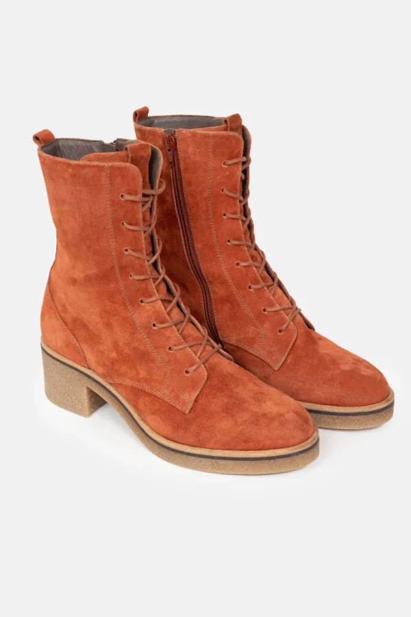 Roestbruine Suede Veterlaarzen Met Een Hak-Terre Bleue Outlet