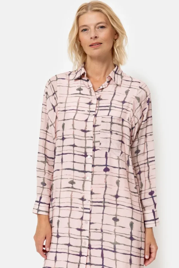 Roze Geruite Blousejurk Met Lange Mouwen-Terre Bleue Fashion