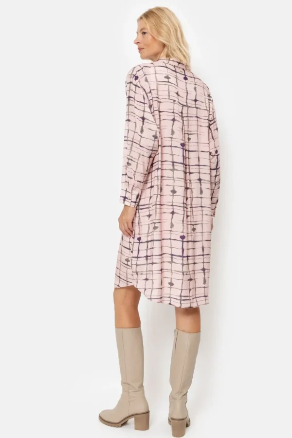 Roze Geruite Blousejurk Met Lange Mouwen-Terre Bleue Fashion