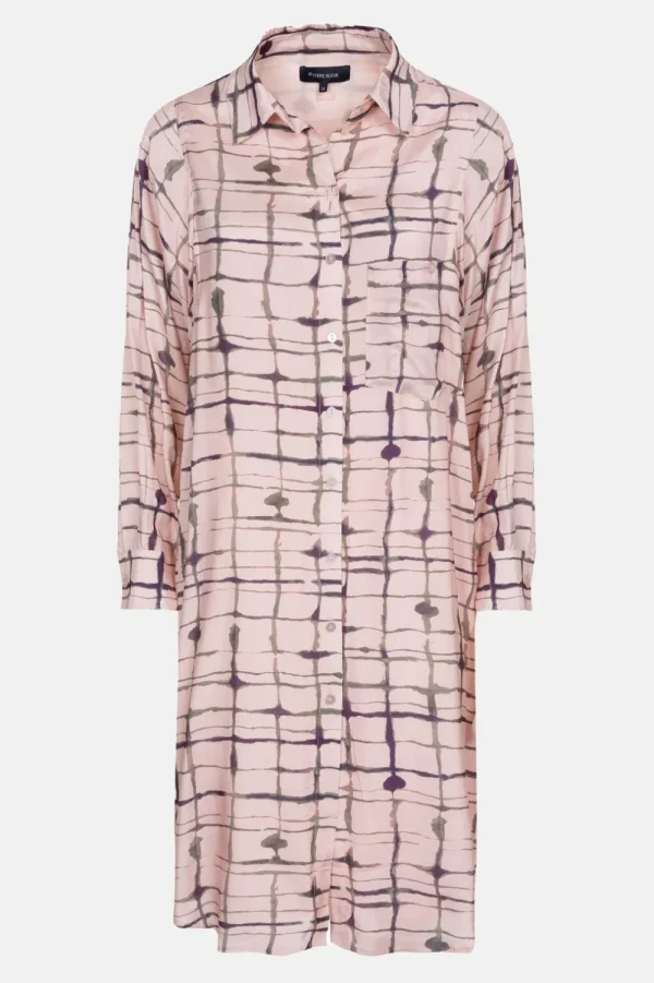 Roze Geruite Blousejurk Met Lange Mouwen-Terre Bleue Fashion