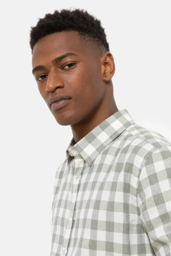 Slim Fit Mannenhemd Met Ecru En E Ruiten-Terre Bleue New