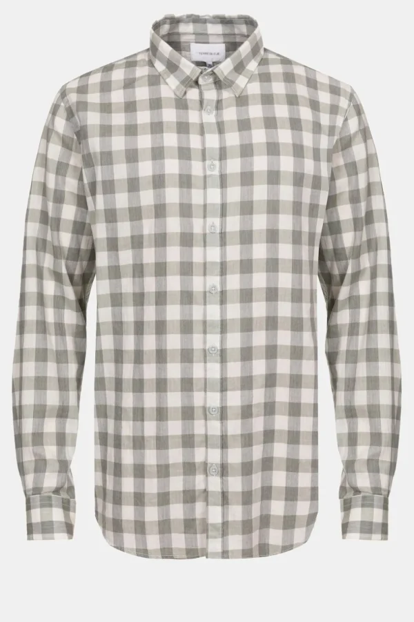 Slim Fit Mannenhemd Met Ecru En E Ruiten-Terre Bleue New