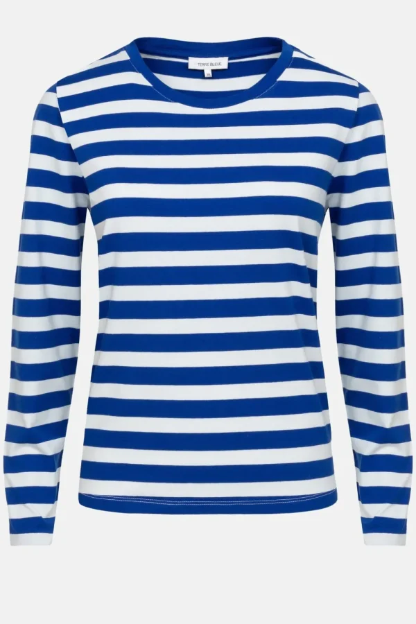 Wit Gestreept T-Shirt Met Lange Mouwen-Terre Bleue New