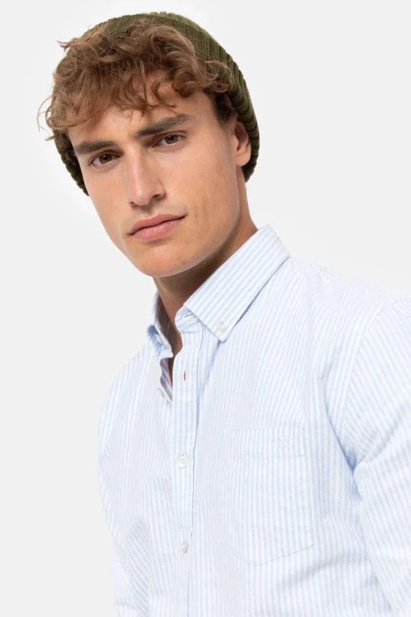 Wit-Licht Gestreept Regular Fit Mannenhemd-Terre Bleue Outlet