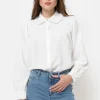 Witte Blouse Met Broderiekraag En Wijde Mouwen-Terre Bleue Cheap