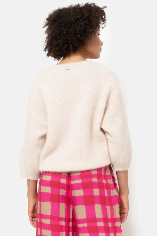 Witte Pull Met Wijde V-Hals En 3/4 Mouwen-Terre Bleue Best