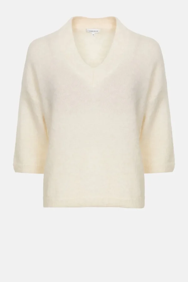 Witte Pull Met Wijde V-Hals En 3/4 Mouwen-Terre Bleue Best